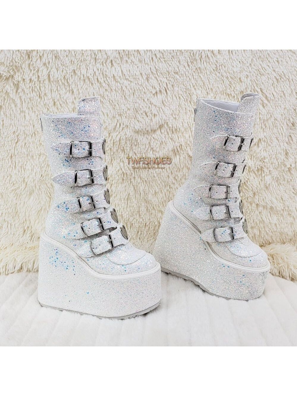 White Glitter Punk Platform Goth Boots Swing